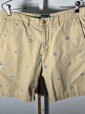 Charleston Threads Khaki Chino Shorts w Embroidered Golf Cart Print SZ 35 Waist